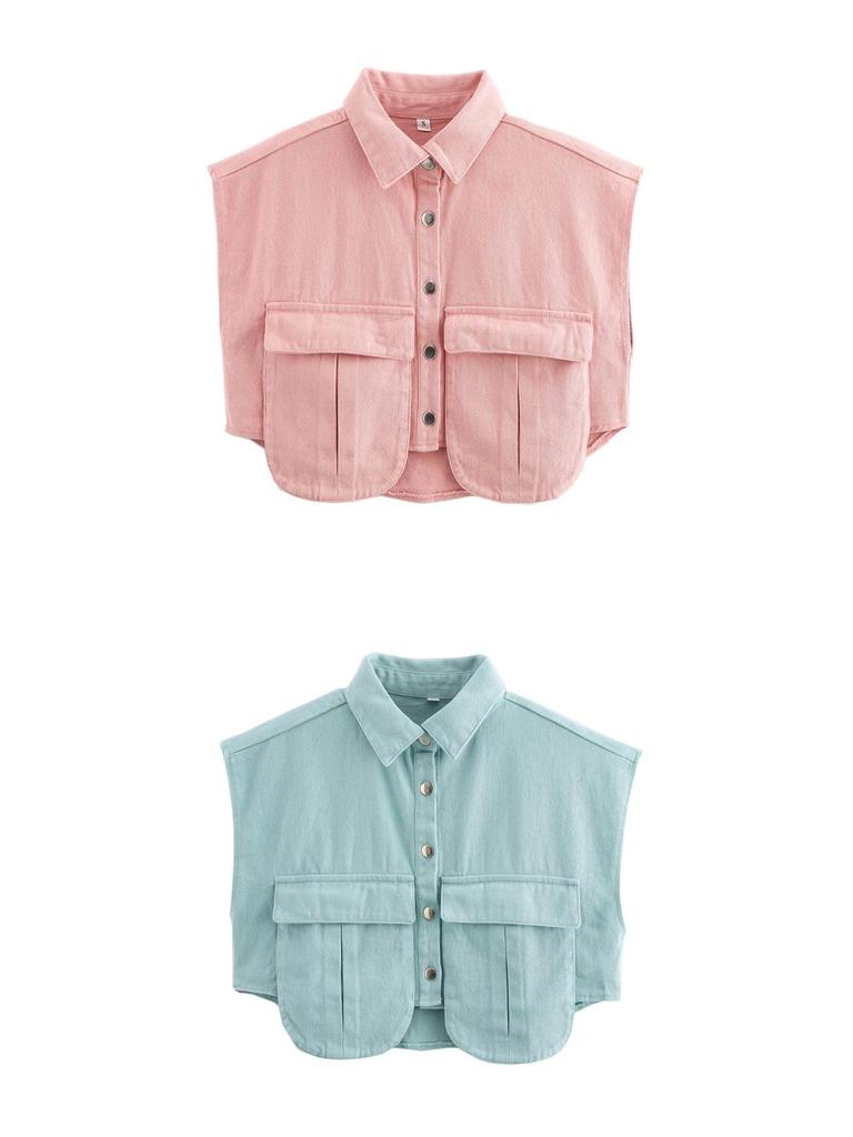 Women's Patchwork Irregular Polo Collar Denim Cardigan Top