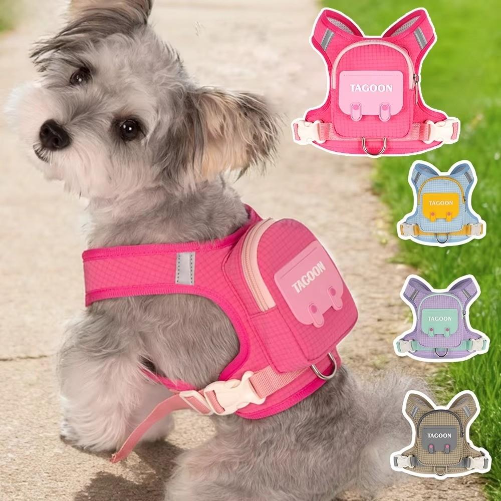Adjustable Pet Walking Harness Plaid Outdoor Self-Carrying Bag for Small Medium Dogs