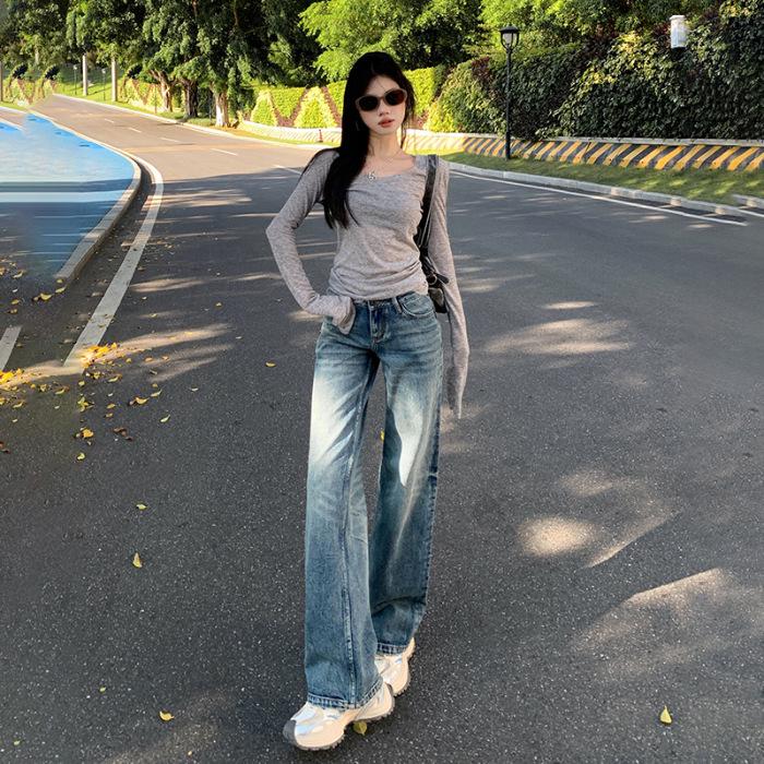

American Retro High-Waisted Wide-Leg Jeans: Slimming, Flattering, Versatile Straight-Leg Pants for Tall Women - Autumn New Arrival. Extra Large