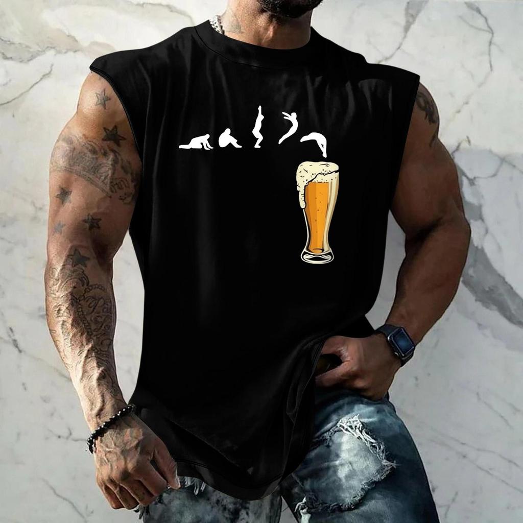Men Sleeveless Tank Top Loose Fit Casual Streetwear Muscle Shirt with Graphic Print Texture for Sports Vacation Daily Wear