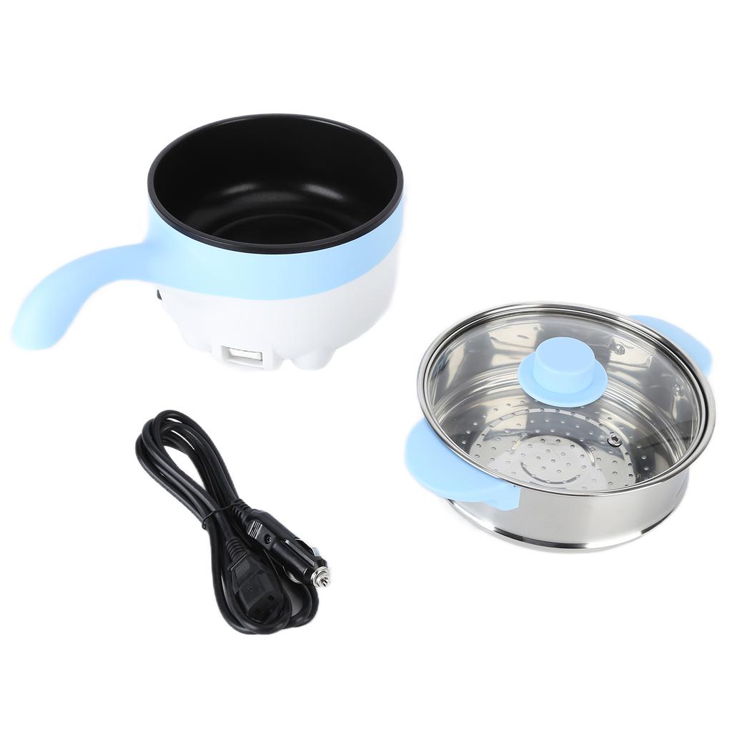 24V 2L Car Electric Cooking Pot Stainless Steel Non Stick Multifunction Cooker with Steamer(Sky