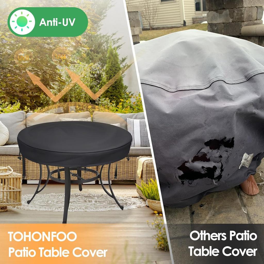 Outdoor Round Table Cover - Waterproof Anti-UV Round Patio Table Cover - Fits Round Outdoor Table Up To 58-60 Inch