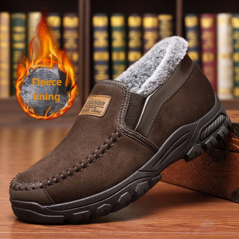Pantofi de iarnă de pluș Călduroși și cu căptușeală groasă, Pantofi pentru bărbați casual, antiderapanți, pentru bărbați de vârstă mijlocie și vârstnici