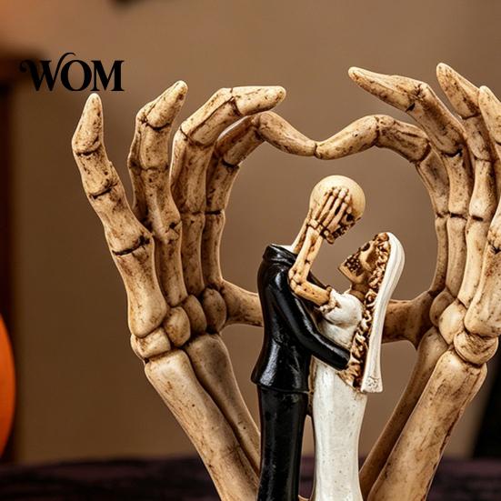 Halloween Skeleton Decoration Piece Couple And Hand Ornament, with Rose Base, Durable Hands Heart Ornament Resin Gothic Skull Wedding Decor, for Home