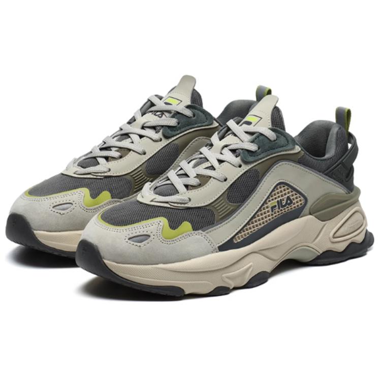 Fila Fabric Synthetic Leather TPU Sports Shock Absorbing Breathable Lightweight Low Top Dad Shoes Men Sneaker Beaver-Gray F12M216101FCP