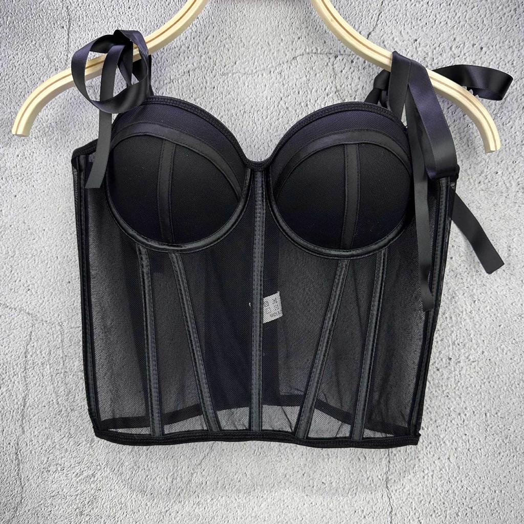 Franse Zoete Styling Vetersluiting Strapless Tanktop Dames Binnenlaag Bovenkleding Sexy Visgraat Taille-insnoerende Top Camis & Tanktops