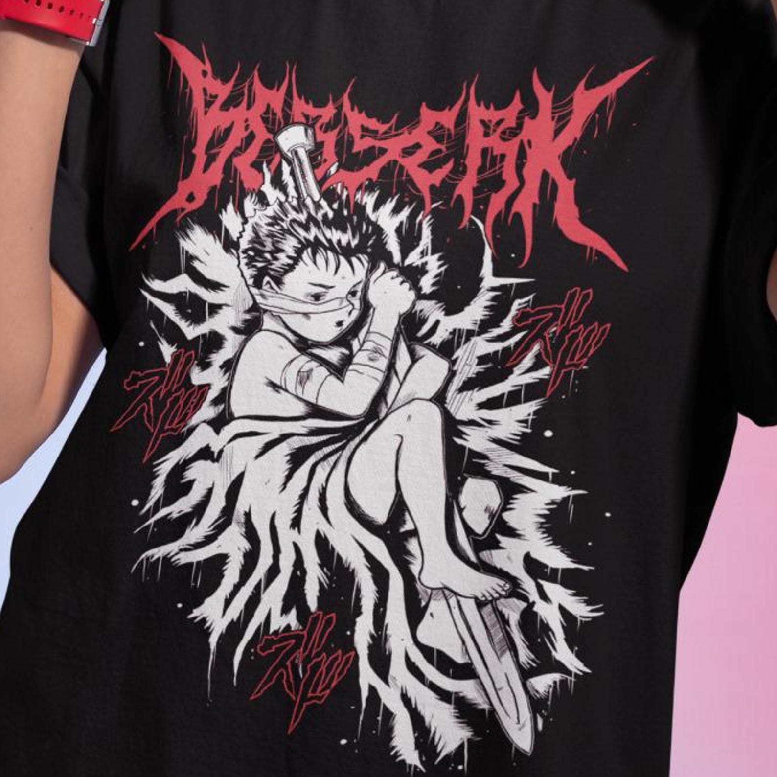Manga T-Shirt, Black Swordsman Anime Tee 2XL