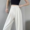 Gray High-Waisted Slimming Wide-Leg Suit Pants - Women's Versatile Loose Floor-Length Trousers for Spring and Summer