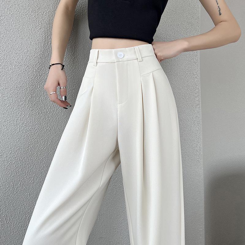 Gray High-Waisted Slimming Wide-Leg Suit Pants - Women's Versatile Loose Floor-Length Trousers for Spring and Summer
