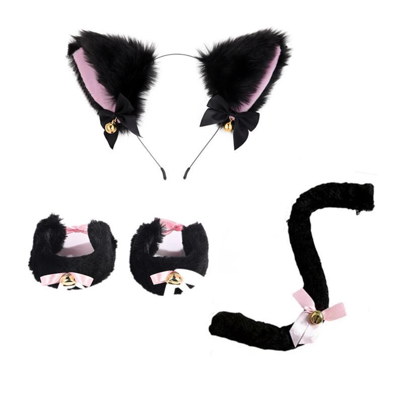 Cat Ear Bell Headband & Choker Set with Tail - Halloween Party Accessories