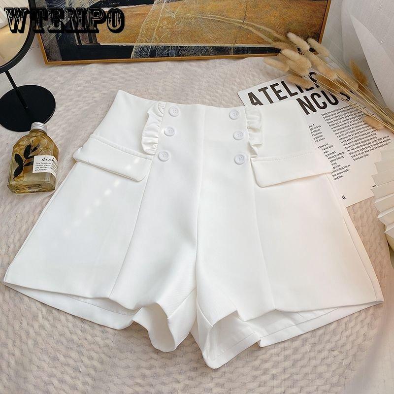 WTEMPO Summer Women's Suit Shorts Slim Fashion Thin Shorts Loose Wide Leg Shorts Double-breasted Suit Shorts Casual Shorts
