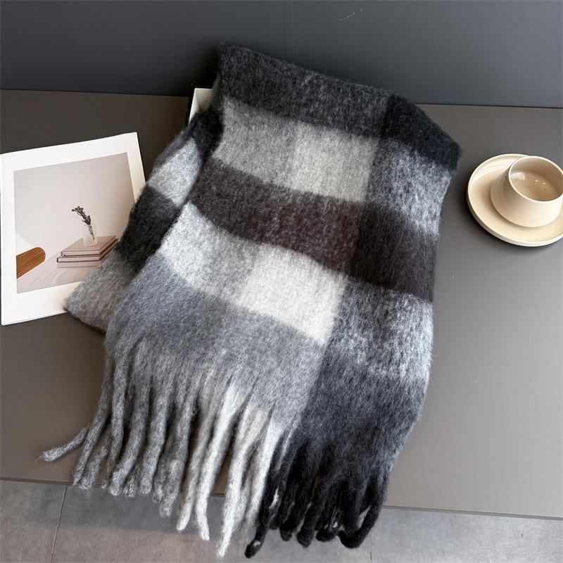 38*240Cm Women Winter Scarf Fashion Rainbow Plaid Designer Thicken Warm Tassle Neckerchief Shawls Cashmere Wrap Pashmina