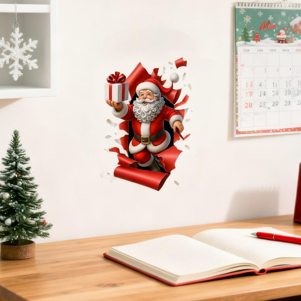 Christmas Creative Visual Effect Broken Wall Cartoon Sticker Festive Atmosphere Living Room Home Decoration Wall Sticker