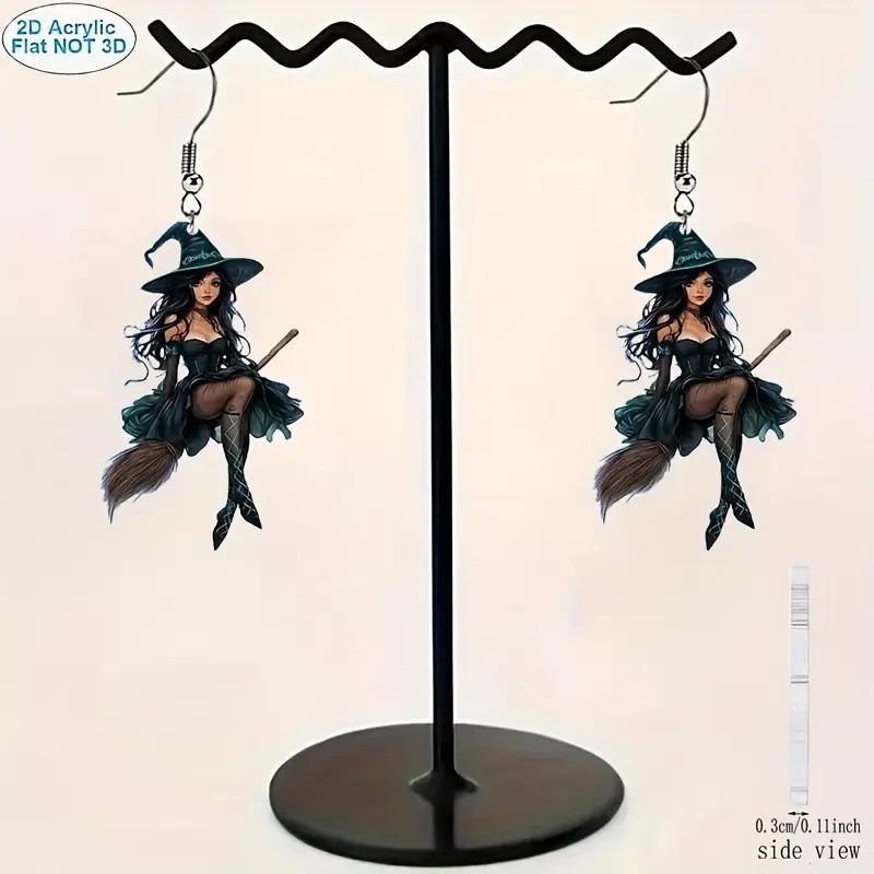 Fashionable and Creative Cartoon Witch Pendant Earrings, Halloween Dark and Sexy Wizard Pendant Earrings