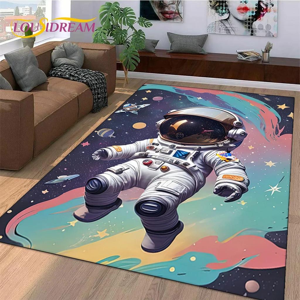 Astronaut Space Adventure Rug Cartoon Universe Floor Mat for Bedroom Living Room Large Decorative Rug for Sofa Home