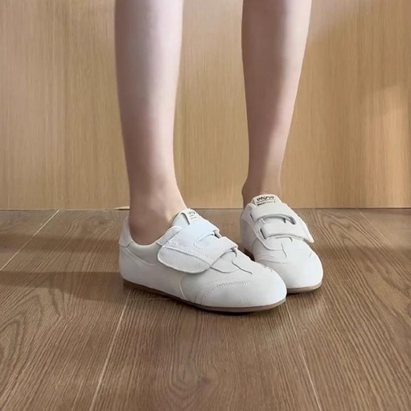 Sheepskin version~ retro versatile matte soft leather flat bottom women's Velcro round head deep mouth sports and leisure shoes