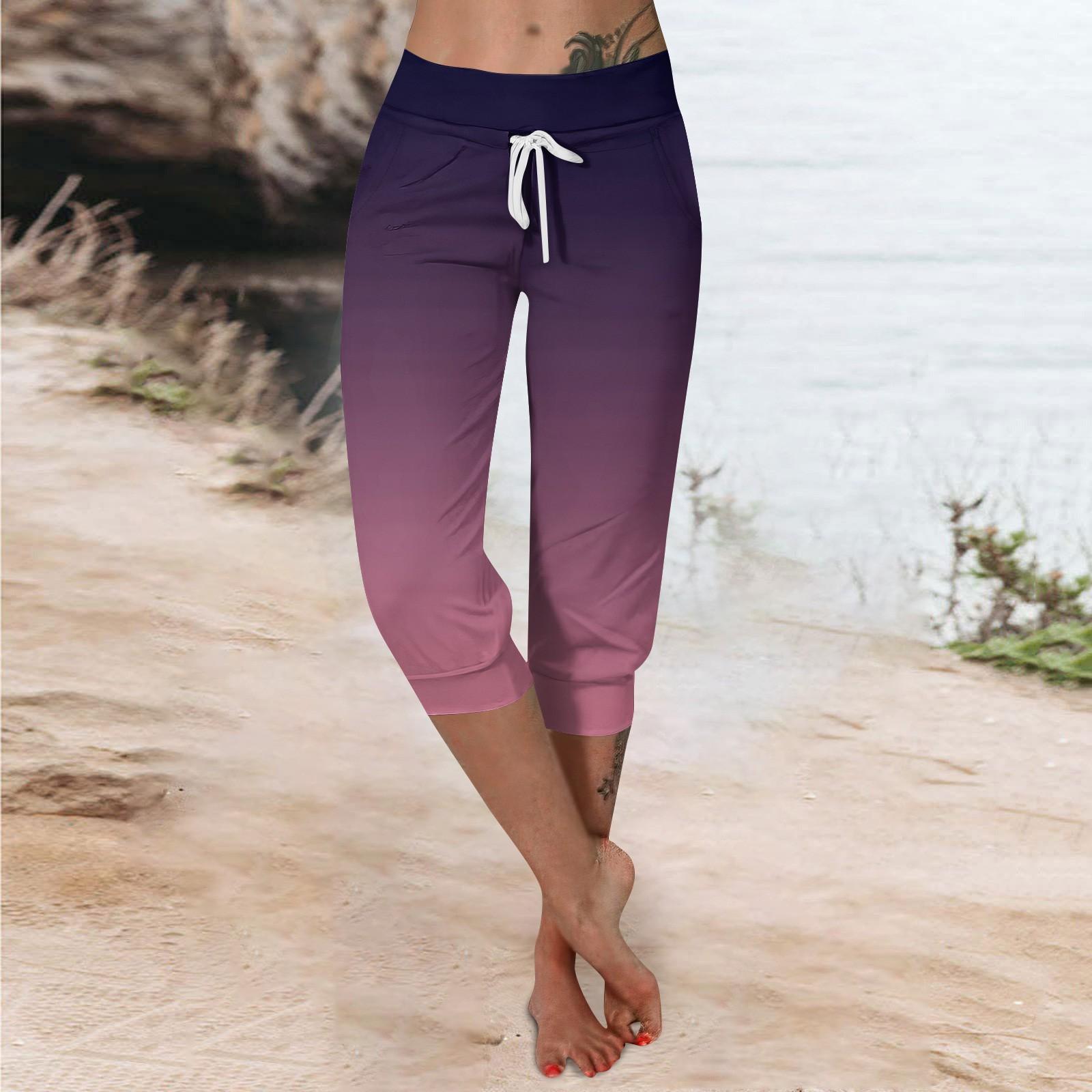 

Брюки для женщин, укороченные шорты для женщин, летние новые повседневные эластичные модные повседневные брюки M фиолетовый