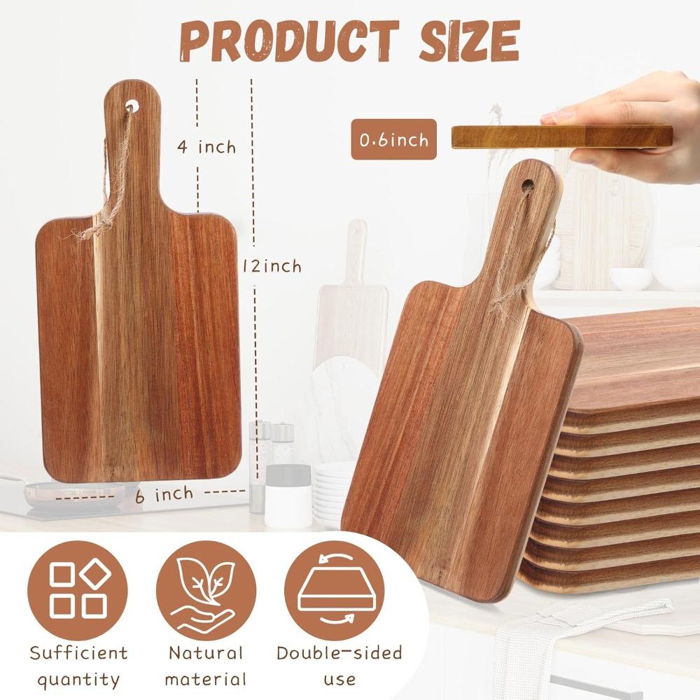 Acacia Wood Cutting Boards Set of 16, Kitchen Chopping Boards with Handles, Serving Trays for Pizza, Bread, and Charcuterie