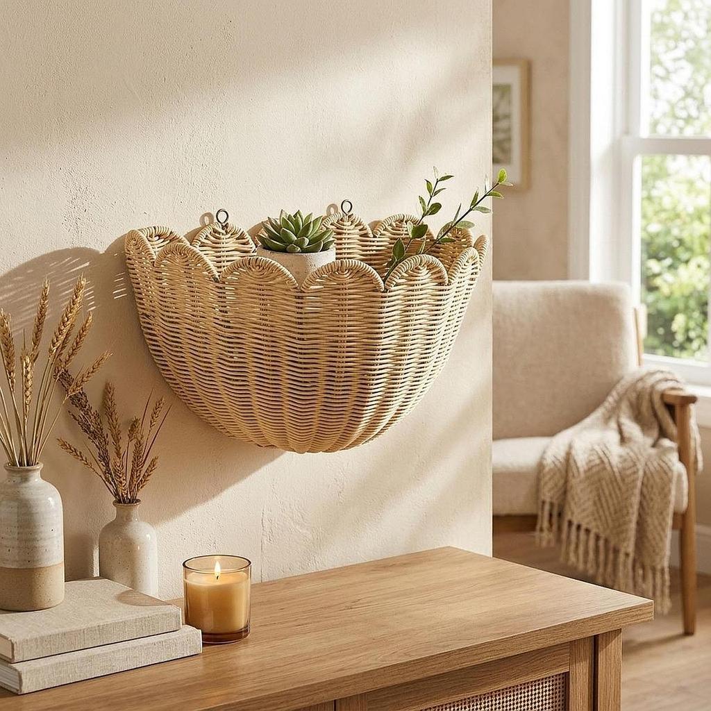 Hanging Basket Wall Decor for Organizing Wall Hanging Flower Basket Woven Wall Storage Baskets for Farmhouse Bathroom Sundries