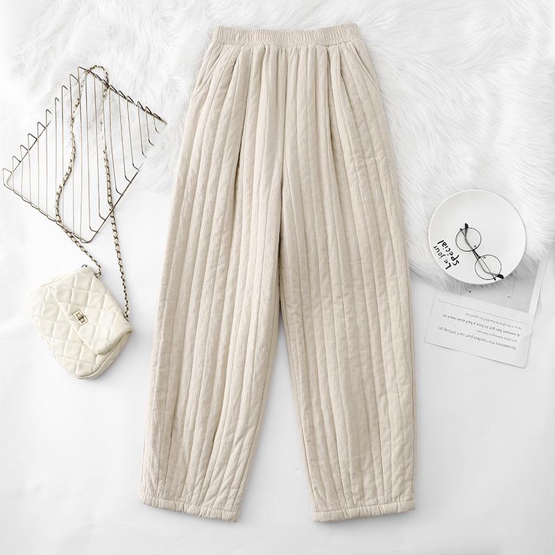 

Женские зимние однотонные хлопковые и льняные брюки с полосками для похудения и универсальные хлопковые брюки Харлан 2XL