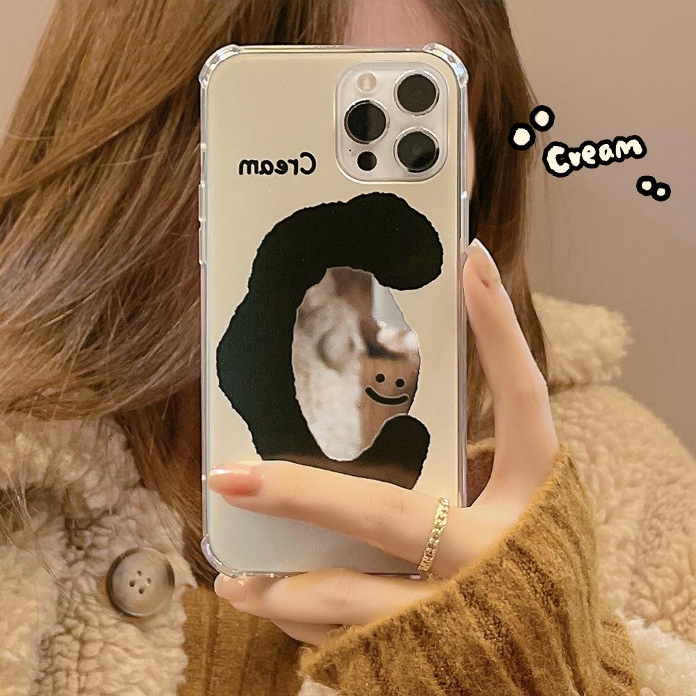 Creamy Smiley Face Suitable for 16pro Max Apple Iphone15 Mobile Phone Case 11 Makeup Mirror Xs Anti Fall 14 Hard