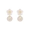 Sweet Shell Flower Stud Earrings Female Niche Design Retro Zircon Ball Earrings Temperament Simple Ear Clips No Ear Piercings