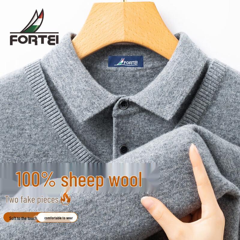 

Men s 100% Merino Wool Faux Two-Piece Knit Sweater L