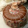 53x35cm Soft Bohemian PU Leather Pouf Embroidered Craft Storage Ottoman Footstool for Patio Decor