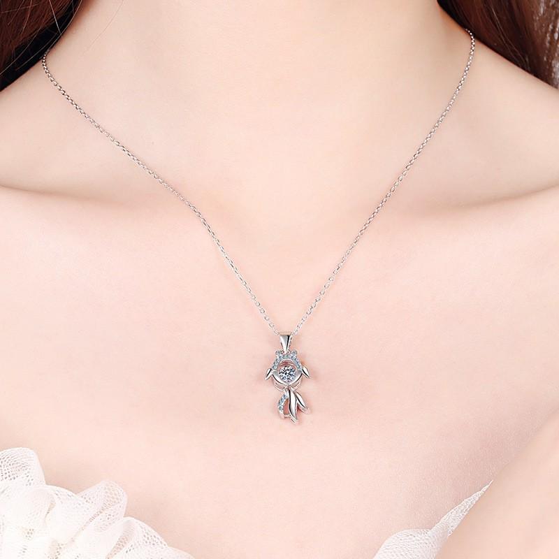 Sterling Fish Pendant Necklace Women 30pt Moissanite Charm Cross Chain Daily Wear Jewelry