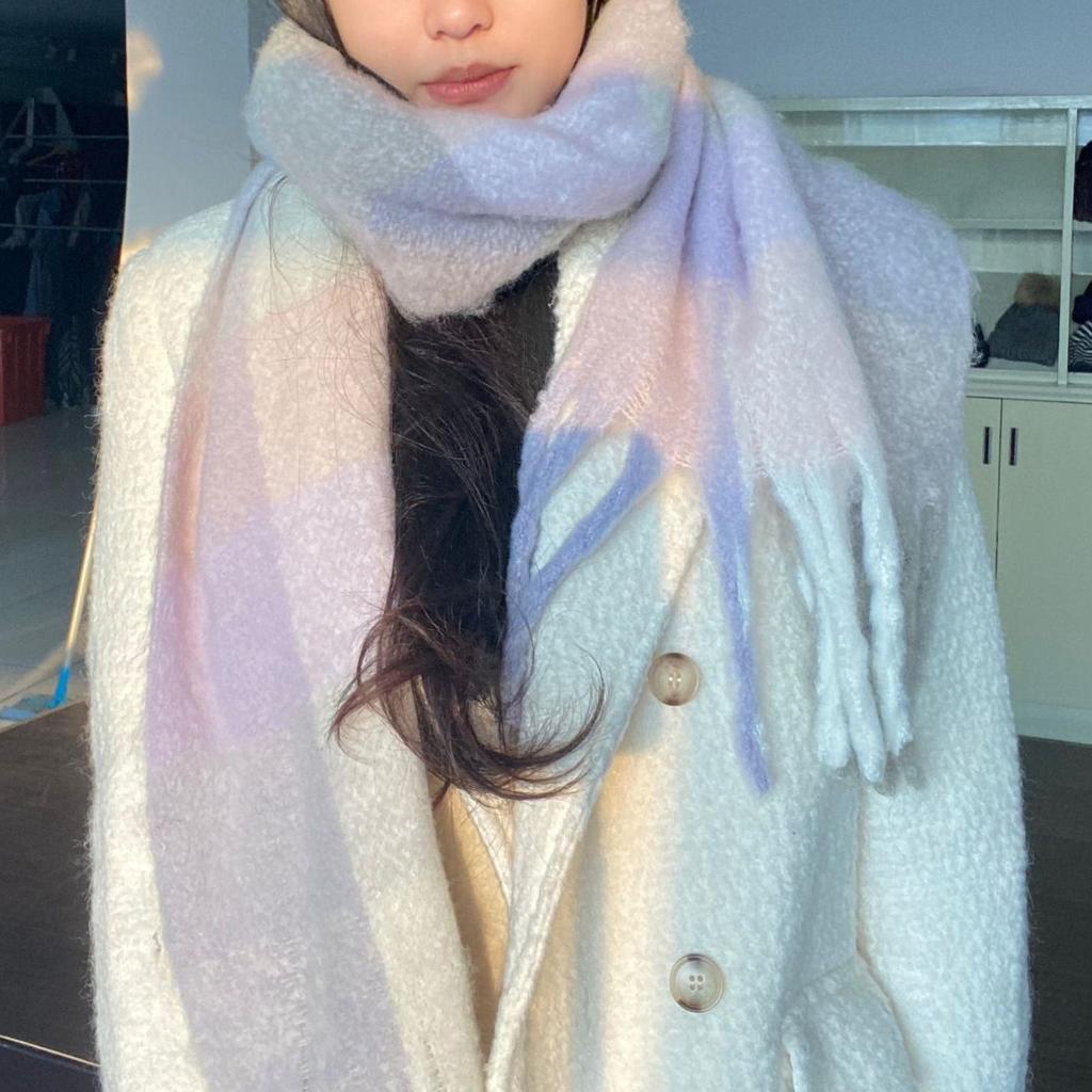 New Maillard Dopamine Plaid Scarf Women's Nordic Autumn and Winter Soft Waxy Warm Circle Yarn Contrasting Color Plaid Scarf