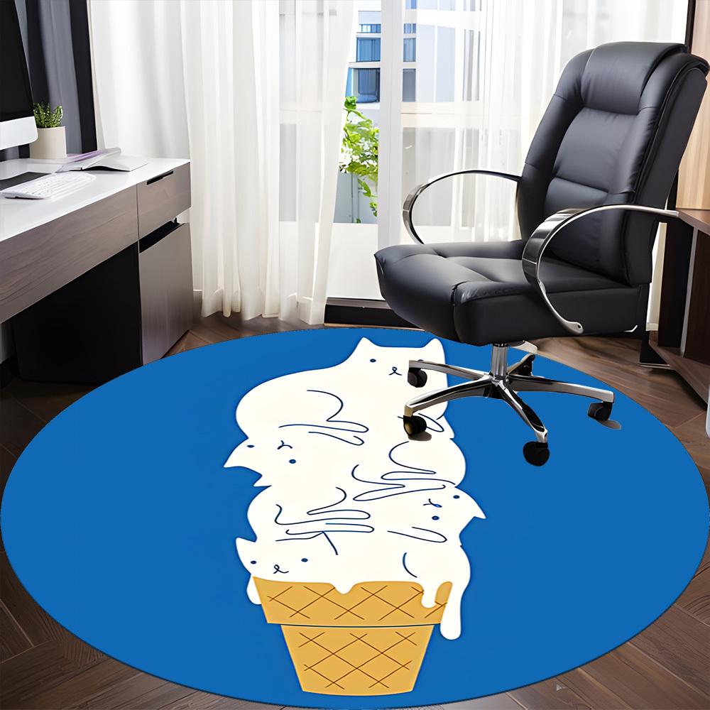 1pc Ice Cream Cone Cat Office Round Area Rug,  Mat Suitable ForOffice, Under Office Chairs Bedroom Living Room Home Decor, Room Deco