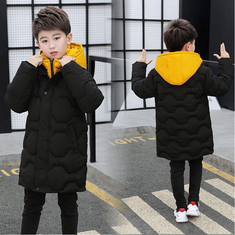 Boys' Winter Hooded Down Cotton Coat - Mid-Length Padded Jacket