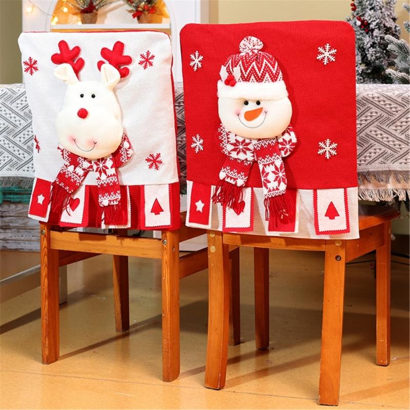 Holiday Chair Back Cover Chair Slipcovers With Santa Snowman Elk Pattern For Christmas Decoration Chair Covers 1PC Dropshipping