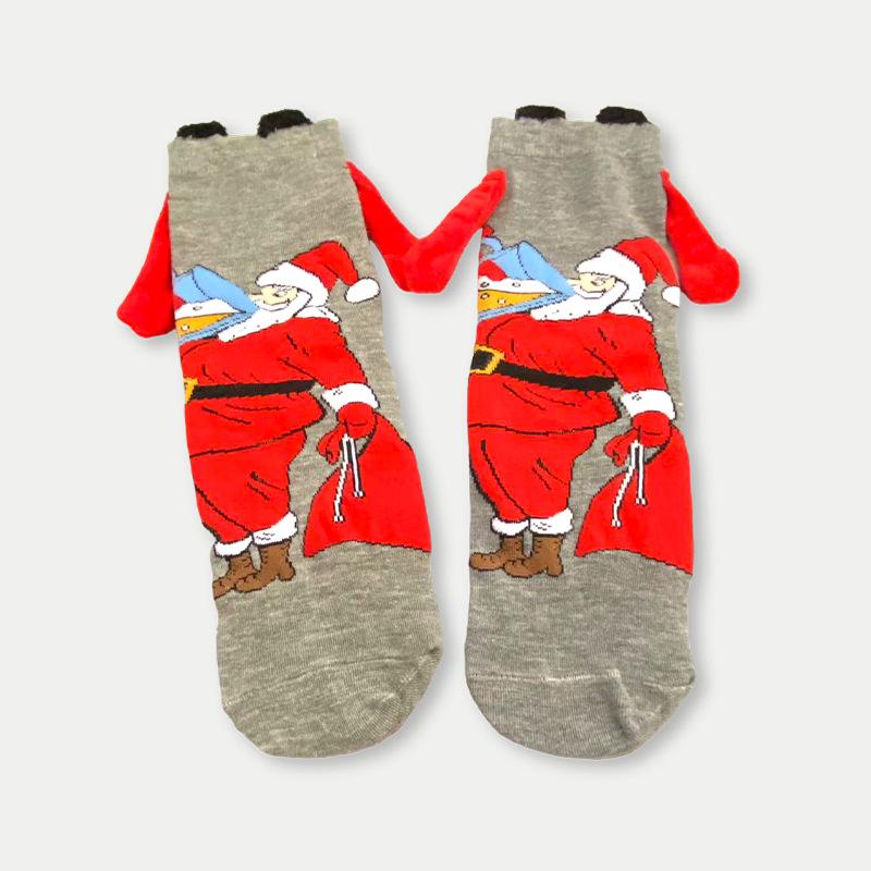 Creative Christmas Magnetic Couple Socks Funny Hand In Hand Design Stockings Red Cotton Mid-calf Unisex Japanese Style Cute Sock