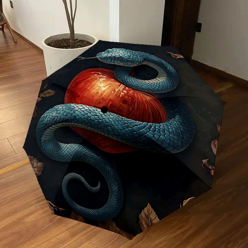 1PC Snake Heart Umbrella-8-Rib Reinforced Portable Folding Travel Suitable for All Seasons Outdoor Daily Use-J387