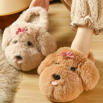 Pantuflas de algodón de cachorro otoño e invierno nuevo hogar interior antideslizantes cálidas lindas pantuflas de algodón de terciopelo