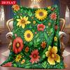A 2D Floral and Green Leaf Themed Flannel Blanket with Soft High-definition Digital Printing, a Cooling Blanket Suitable for All Seasons! Soft and Bre