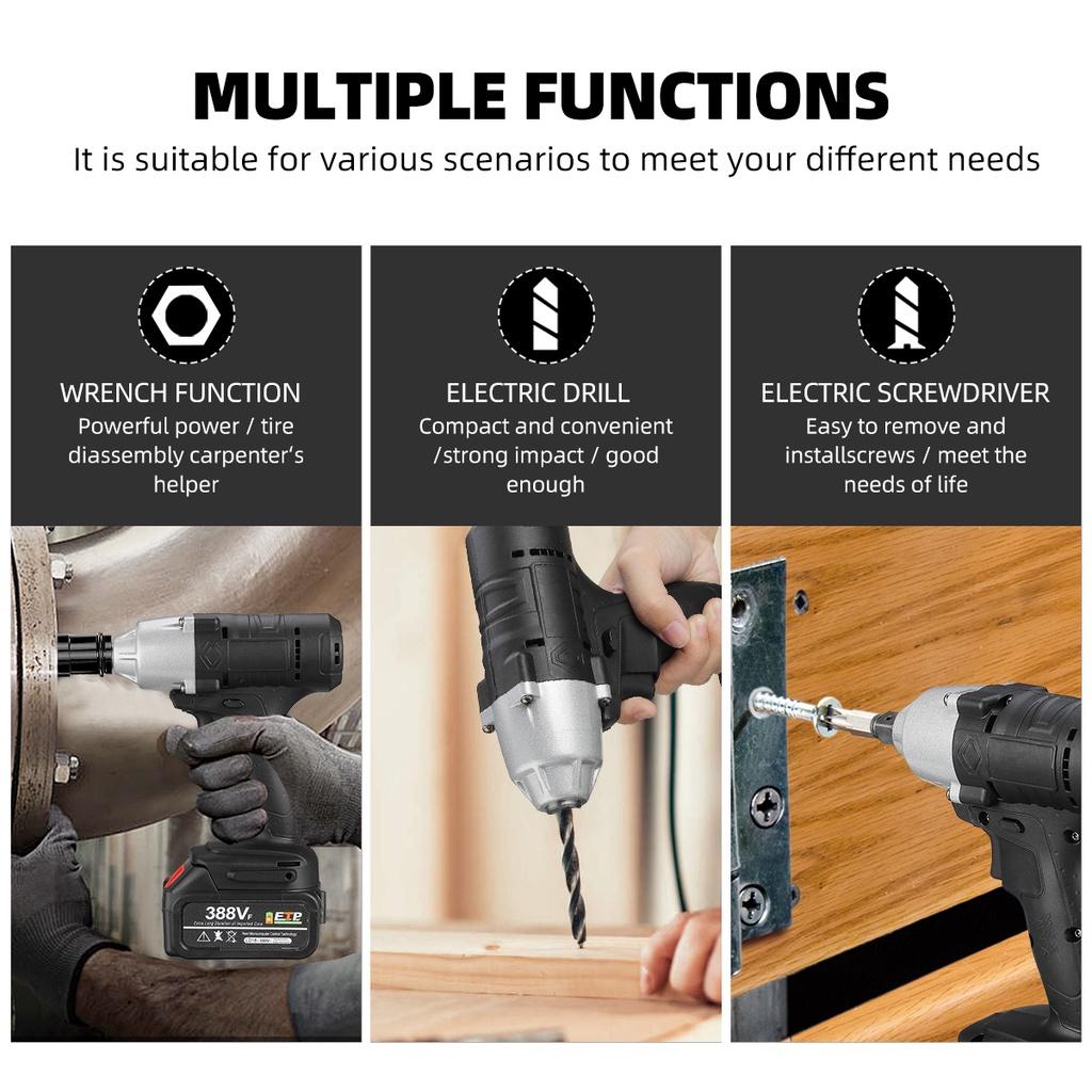 580N.M Akku-Schlagschrauber 388VF Elektro-Schraubenschlüssel Bohrmaschine Werkzeug Pistolen 1/2Zoll' Aufnahme Wiederaufladbar Neu