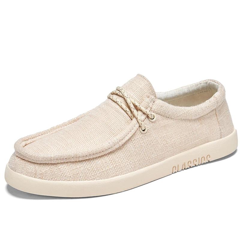Men's Casual Canvas Shoes Men's Loafers  Breathable Soft Soled Driving Skateboard Shoes Summer Khaki Comfortable Commuting Shoes