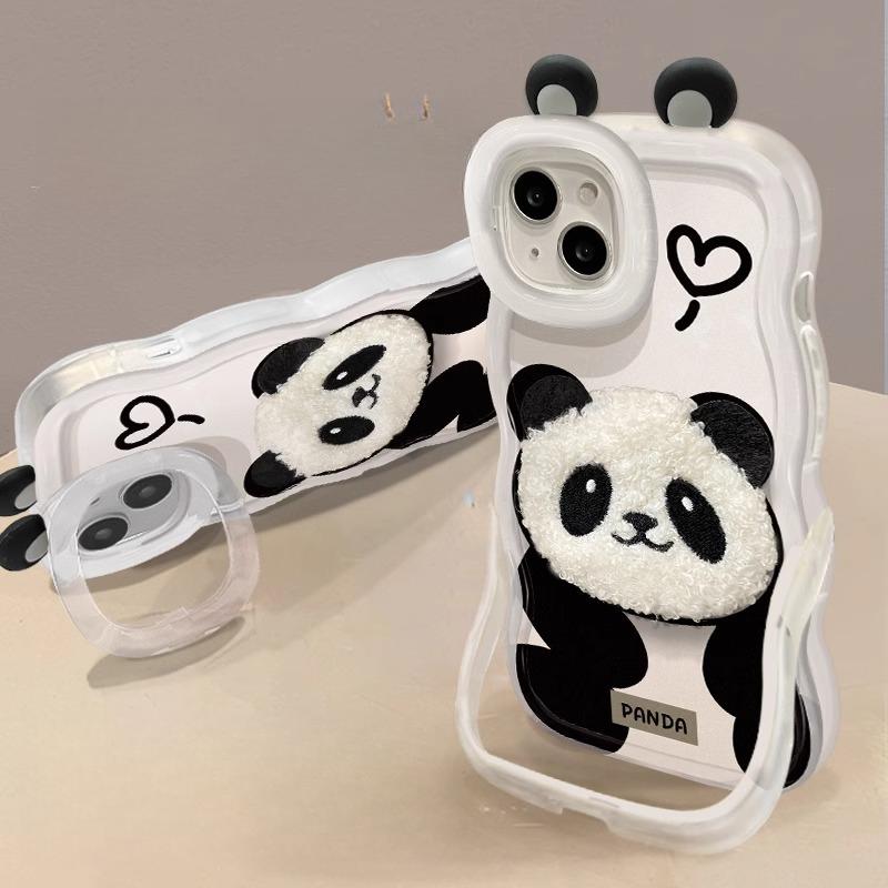 The Plush Panda Lapping Rope Is Suitable for Apple 16PRO Phone Cases In Autumn and Winter. 15 Invisible Double Stand 14 Silicone Anti-drop XR