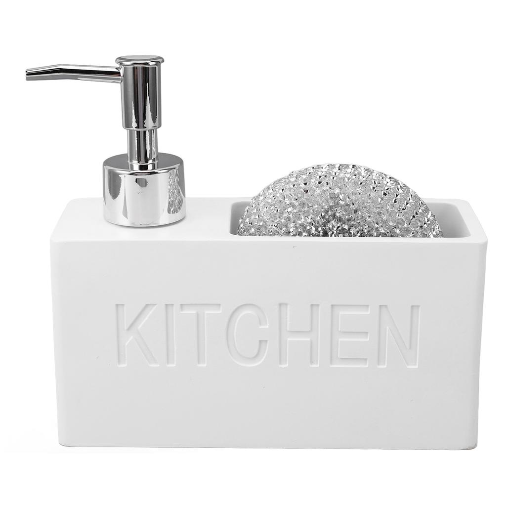 Kitchen Soap Dispenser with Sponge Holder Press Type Dish Soap Dispenser Pump Bottle with Steel