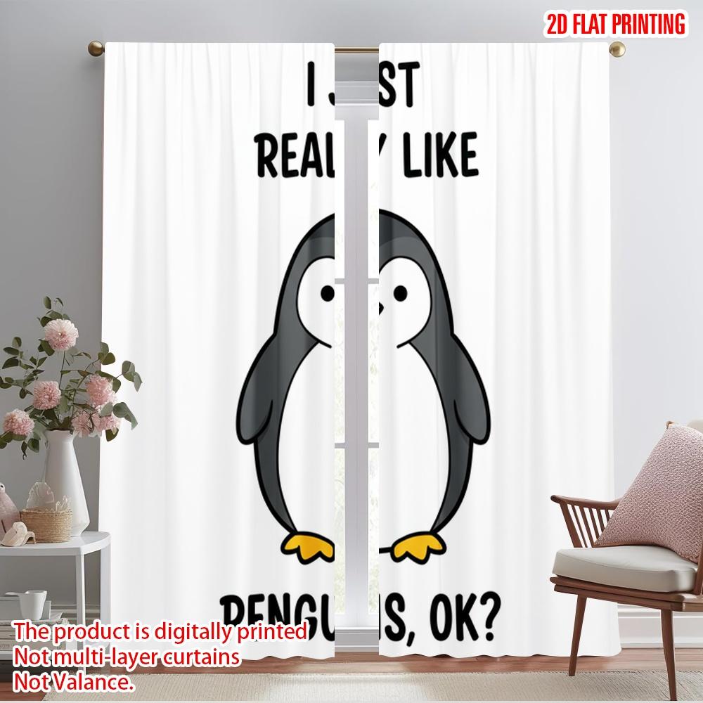 

2pcs 2D flat printing Curtains Cute Penguin Lover Gift Fabric Without Electricity Seasonal Party & Holiday Decor Perfect for 52.50×116.00 CM 2pcs