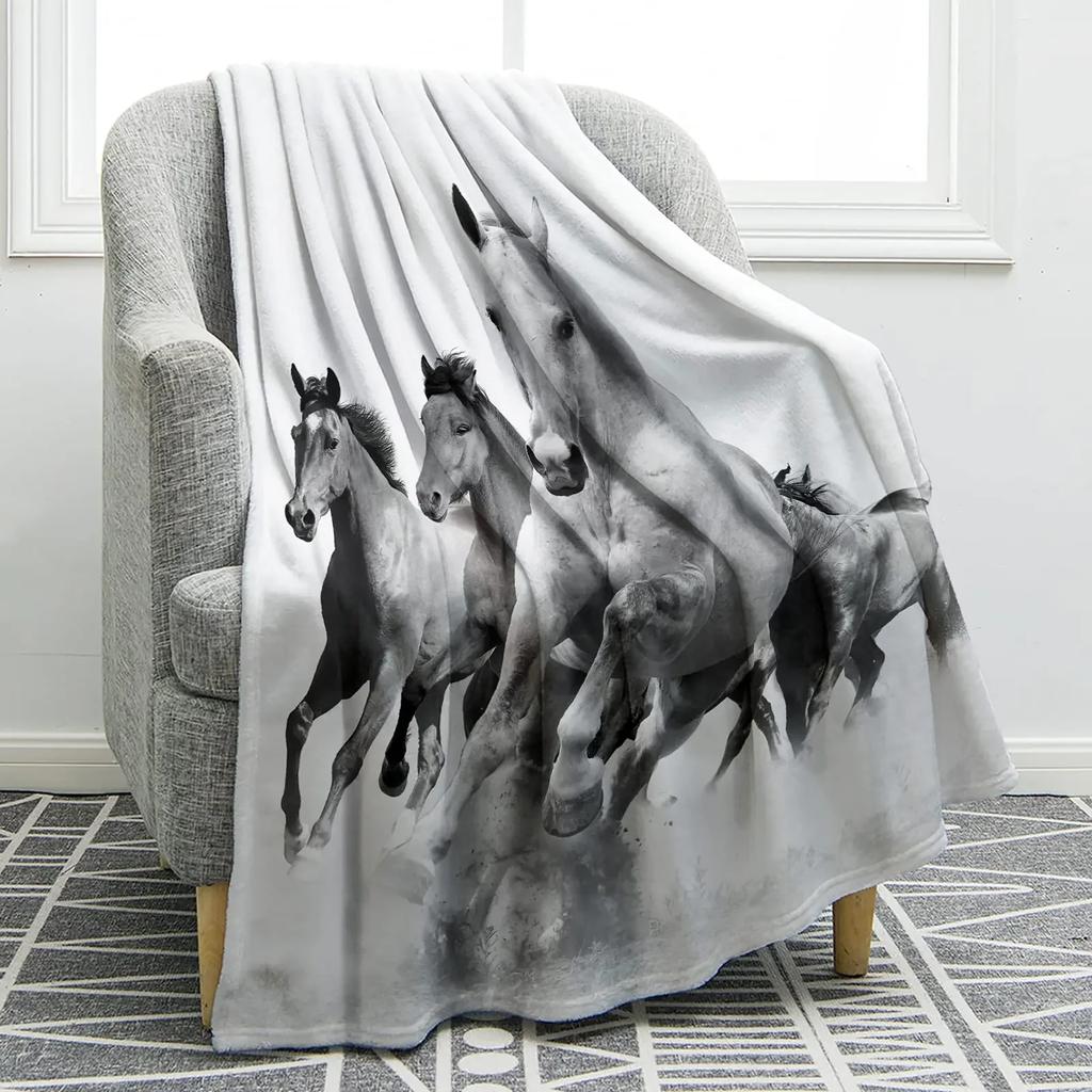 Horse Floral Blanket Animal Flower Pattern Print Throw Blanket Super Soft Comfortable Lightweight for Living Room for Kids Teens