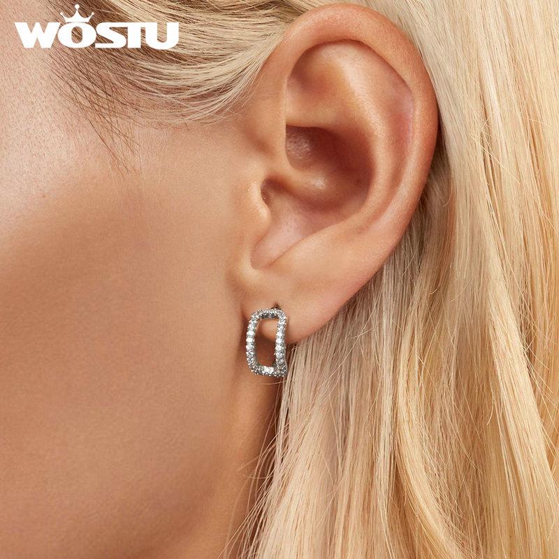 WOSTU 925 Sterling Silver AAA Zircon Wedding Earrings For Women Double-layered Stud Earrings Hoop Ear Buckles Party Jewelry Gift