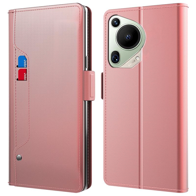 

For Huawei Pura 70 Ultra Case Mirror Design Card Holder Phone Cover with Magnetic Clasp Rose Gold