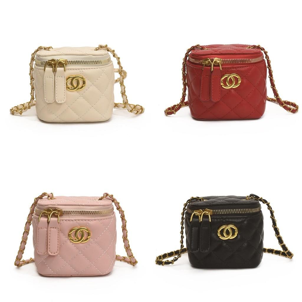 Childrens Fashion Lattice Print Solid Color Crossbody Bag With Pu Material For Toddler Girls Daily Use