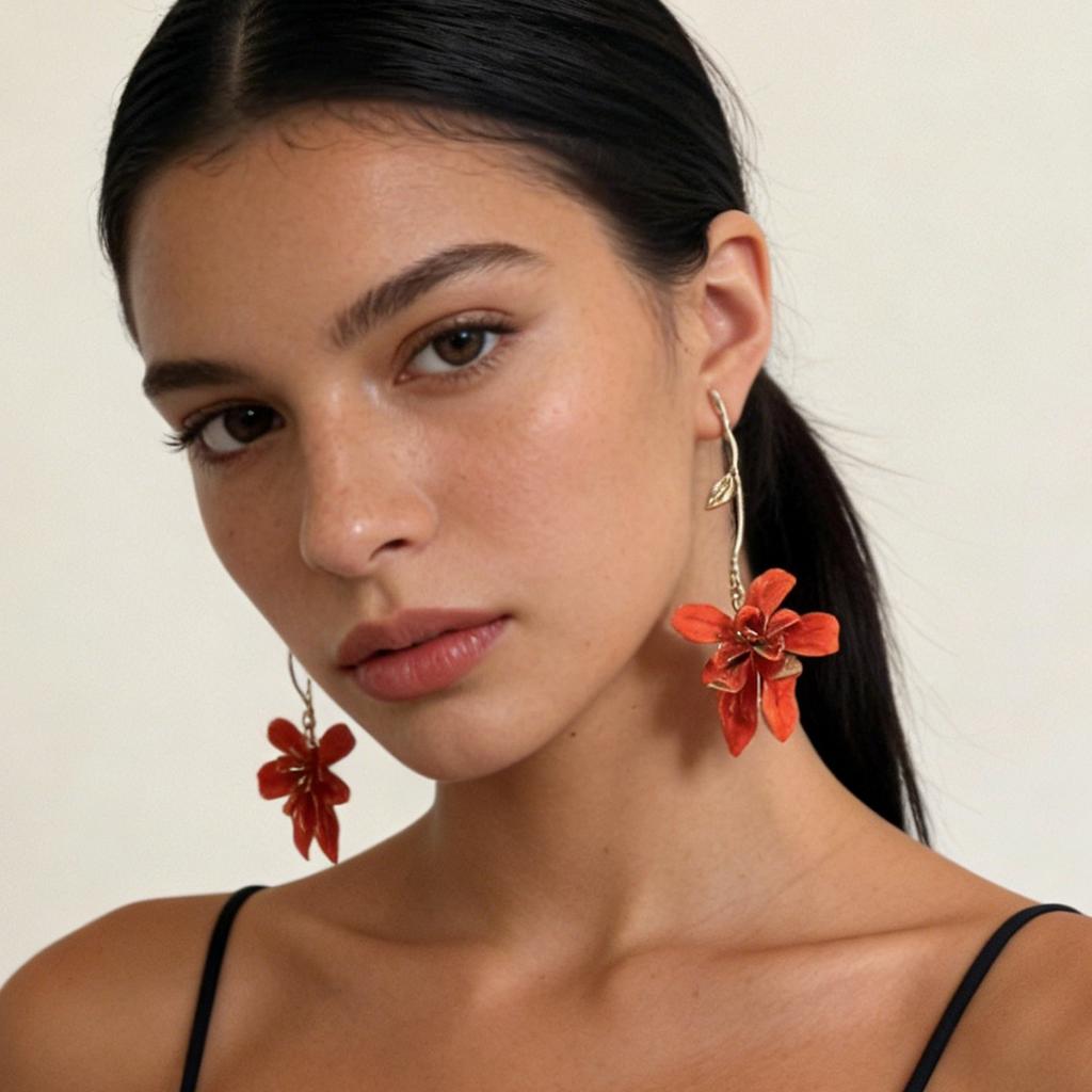 Exaggerated Fashion Metal Flower Decoration Stem Earrings Versatile Temperament Holiday Style Long Women's Earrings