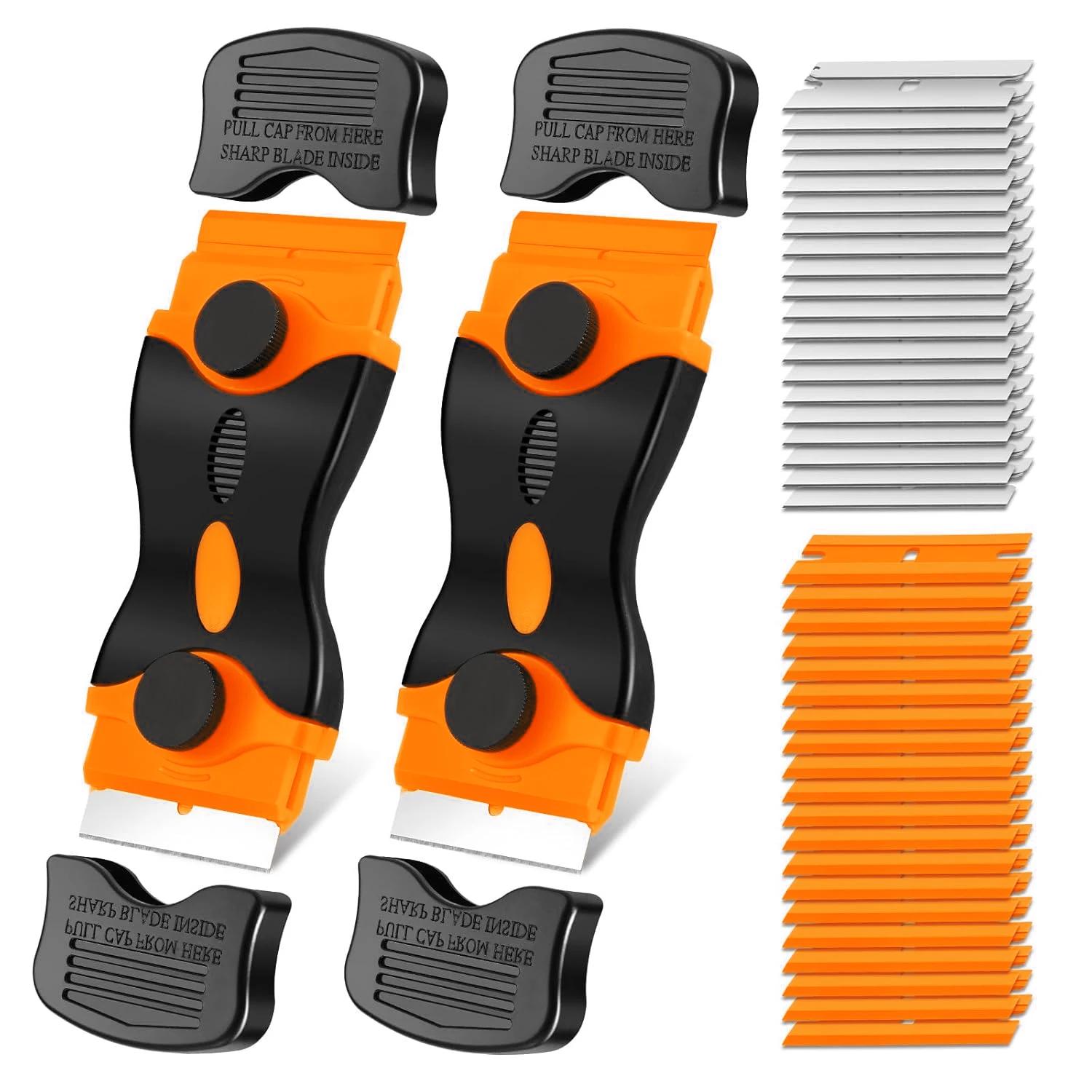 

2Pcs Razor Blade Scraper 10 Metal Blades & 30 Plastic Blades Remove Label Decal Tool Car Glass Windows Tile Cleaning Tool