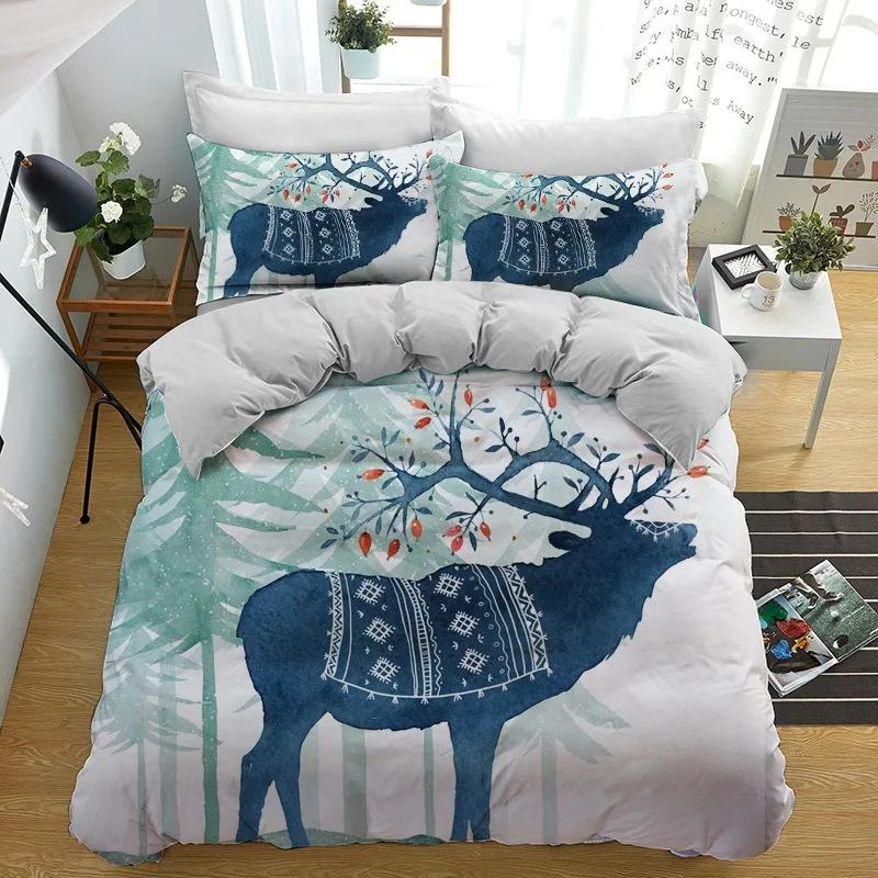 Forest Deer Duvet Cover&Pillowcases,Woodland Animal Print Bedding Set,Cozy Nature Bedroom Decor&Serene Gift for Nature Lovers