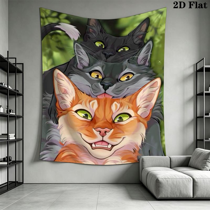 Tapisserie murale Guerrier chat Accrochage mural esthétique Couverture en tissu imprimé Tapisseries décoratives pour chambre à coucher Salon Décoration de maison